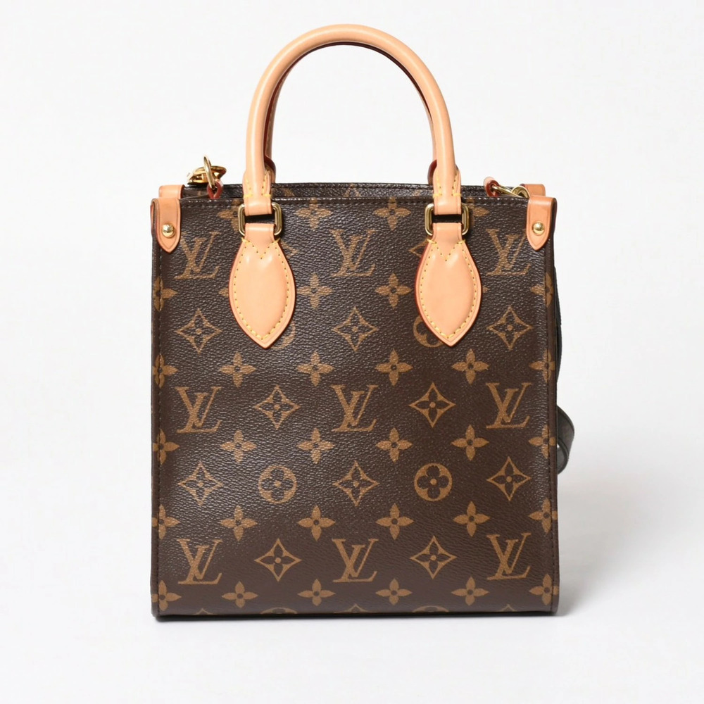 LOUIS VUITTON Sac Plat Handbag Monogram Leather Brown
